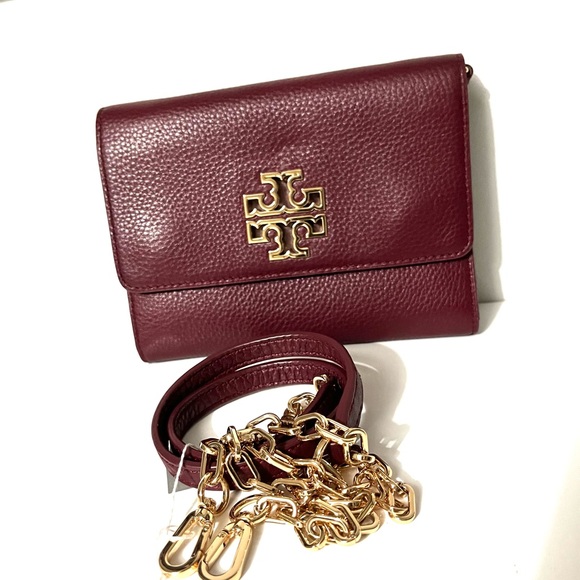 Tory Burch Authentic Goldtone Chain Slingbag & Wristlet/CP case Leather Burgundy - Picture 15 of 16